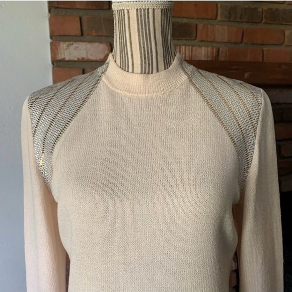 St. John Evening Santana Knit Ivory Long Sleeve Sequin Shift Dress Sz 4 *flaws* - Picture 2 of 4